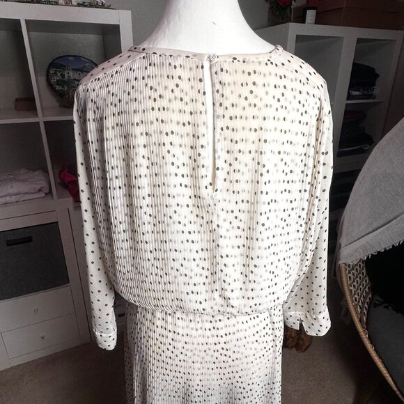 Club Monaco Womens Dress Pleated Polka Dot 3/4 Sleeves Ivory Sheer Dress Size S - Picture 14 of 15